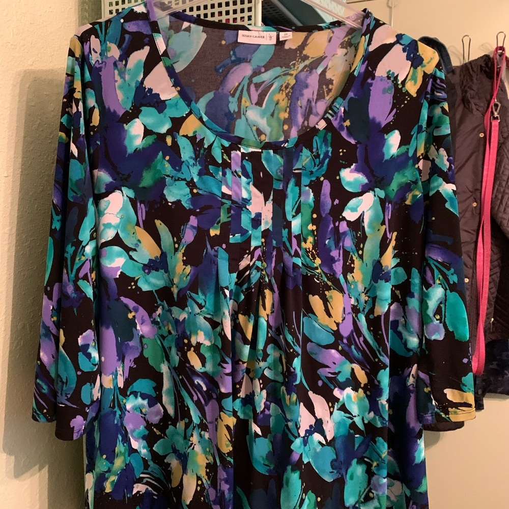 Susan Graver Liquid Knit Pleated Top! 2X